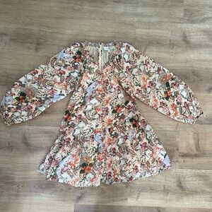 Anna Cate Floral Patchwork Quilt Print Mini Dress Puff Sleeve Boho Cottagecore S